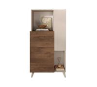 CALICOSY - Buffet 2 portes, 2 niches et 2 étagères L80 cm - MALA - Beige / Bois foncé-Beige / Bois foncé