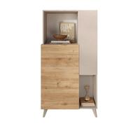 CALICOSY - Buffet 2 portes, 2 niches et 2 étagères L80 cm - MALA - Beige / Chêne-Beige / Chêne
