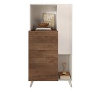 CALICOSY - Buffet 2 portes, 2 niches et 2 étagères L80 cm - MALA - Blanc laqué / Bois foncé-Blanc laqué / Bois foncé