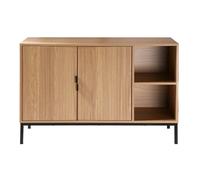 CALICOSY - Buffet 2 portes 2 niches ouvertes effet bois rainuré L110 cm - TARA - Bois clair