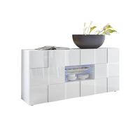 Buffet MILANO - Décor blanc laqué brillant - 2 portes 2 tiroirs - L181 x P43 x H84 cm
