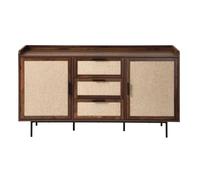 CALICOSY - Buffet 2 portes 3 tiroirs décor noyer et façades en tissu L140 cm - JETSON - Bois foncé