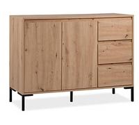 Calicosy Buffet 2 Portes 3 Tiroirs et 1 Etagère Plock - en Panneaux de Particules - Décor Chêne Artisan - pour Salon, Salle à Manger - L120 x H87 x l40 cm