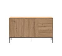 Calicosy - Buffet 2 Portes & 4 Tiroirs - Décor Bois & Pieds Métal Noir - Ouverture Push & Pull - Collection Lenny - Salon, Salle à Manger - L 140 x P 40 x H 80 cm