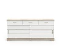 CALICOSY - Buffet 2 Portes Coulissantes 3 Tiroirs L200 cm - Cottage - CHENE KRONBERG/BLANC STRUCTURE