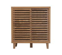 Calicosy - Buffet 2 Portes Coulissantes à Lames Ajourées - Décor Bois - Collection Liam - Meuble de Rangement pour Salon, Chambre, Entrée - L 80 x P 29 x H 88,5 cm