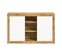 Calicosy Buffet 2 Portes et 3 Niches Blanc et Chêne Wotan L80 cm - Matrix - en Panneaux de Particules - Fabrication Européenne - pour Salle à Manger - L80 x l37 x H130 cm