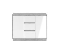 CALICOSY - Buffet 2 portes et 3 tiroirs L117 cm - PHOENIX - Gris béton / Blanc brillant