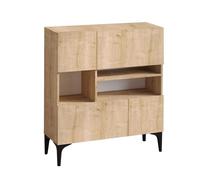 CALICOSY - Buffet 3 niches et 4 portes décor chêne H125 cm - KRISTA - Bois clair