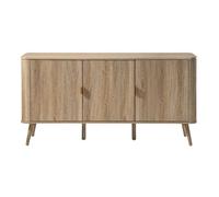 CALICOSY - Buffet 3 portes arrondi avec façades lames effet chêne L150 cm - MAHO - Bois clair