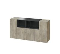 CALICOSY - Buffet 3 Portes dont 1 battante et 3 Niches Tamiko - L150 cm - Chêne artisan / gris-Chêne artisan / gris