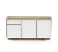 CALICOSY - Buffet 3 portes et 1 tiroir décor chêne royal et blanc L157 cm - LEAD - Bois clair