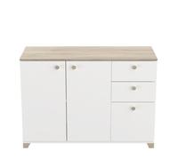 CALICOSY - Buffet 3 portes et 2 tiroirs décor chêne kronberg et blanc - L119,6 cm - Bois clair