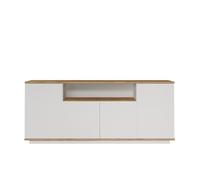 Calicosy Buffet 4 Portes, 1 Niche Ouverte Au Milieu Décor Bois Pin Et Blanc L180 Cm - en Panneaux De Particules - Style Contemporain - pour Salon - L180 X l44,5 X H75 Cm