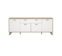 CALICOSY - Buffet 4 portes, 1 tiroirs décor chêne et blanc L198 cm - STORM - Blanc