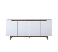 CALICOSY - Buffet 4 portes décor blanc et noyer L180 cm - BRIDGET - Blanc