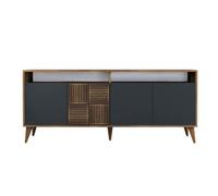 Buffet en bois noyer et anthracite 4 portes Roma 180cm
