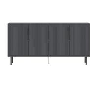 CALICOSY - Buffet 4 portes striées L150 cm - CLARA - Gris anthracite-Gris anthracite