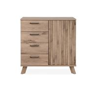 CALICOSY - Buffet 4 Tiroirs 1 Porte Décor Chêne L85 cm - OPOLE - Bois clair