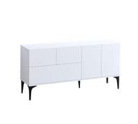 Calicosy Buffet 5 Portes Blanc Glise - L150 cm - Gain de Place - en Panneaux de Particules Recouvert Décor Mélaminé - pour Salon - l35 x L150 x H75 cm