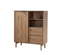 CALICOSY - Buffet Haut 1 Porte Coulissante et 2 Tiroirs décor chêne - LENNY - Chêne