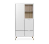 CALICOSY - Buffet haut 2 portes 1 tiroir décor blanc et chêne H155 cm KLINT - Blanc