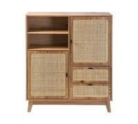 CALICOSY - Buffet haut 2 portes 2 tiroirs avec façades en rotin H120 cm - ALIA - Bois clair