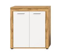 Buffet Haut 2 Portes Blanc et Chêne Wotan L80 cm - Aosta - en Panneaux de Particules - Fabrication Européenne - pour Salle à Manger - L80 x l35 x H88 cm
