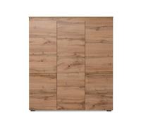 CALICOSY - Buffet haut 3 portes, 4 tiroirs et 5 étagères - L116 x H131cm - Chêne clair