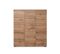 CALICOSY - Buffet haut 3 portes, 4 tiroirs et 5 étagères - L116 x H131cm - Chêne clair-Chêne clair