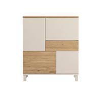 CALICOSY - Buffet haut 4 portes 1 tiroir décor cashmere et chêne L87 x H101 cm - KORA - Beige