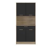 CALICOSY - Buffet Haut 4 Portes 1 Tiroir, Décor Chêne et Noir - L83 x H176 cm - Dolce - Marron