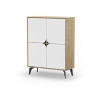 CALICOSY - Buffet haut 4 portes avec pieds en métal L90 cm - FLORA - Blanc-Blanc