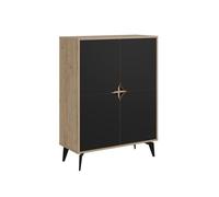 CALICOSY - Buffet haut 4 portes avec pieds en métal L90 cm - FLORA - Noir