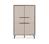 CALICOSY - Buffet Haut 4 Portes et 2 Tiroirs H140 cm - ARONA - Taupe / Noir-Taupe / Noir