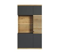 CALICOSY - Buffet haut vitré 2 portes dont 1 porte avec verre trempé L80 cm - NORRIS - Gris anthracite