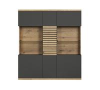 CALICOSY - Buffet haut vitré 3 portes L131 cm - NORRIS - Gris anthracite