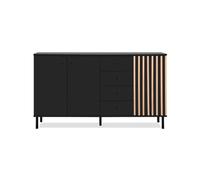 Calicosy – Buffet MONZA – Décor noir et chêne artisan, 3 portes 4 tiroirs, 160×90×40 cm