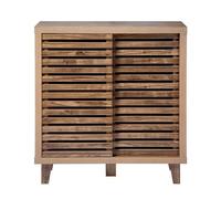 Calicosy Buffet Liam 2 Portes Coulissantes à Lames Ajourées Décor Bois