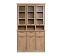 CALICOSY - Buffet vitrine 6 portes dont 3 vitrées, 3 tiroirs et 3 niches L120 cm - TIMBER - Chêne