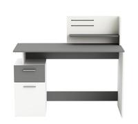 CALICOSY - Bureau 1 Porte et 1 Tiroir, Décor Gris et Blanc L121,5 cm - Platon - Blanc mat/gris fonce