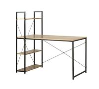 Calicosy Bureau de Travail avec Étagères - Bois et Métal - Poste de Travail Stable - Étagères de Rangements - Noir et Chêne Clair - Style Industriel - 120 x 60 x H120 cm