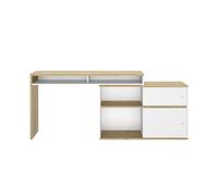 Calicosy Bureau modulable - Blanc et Bois Clair - Panneaux de Particules - Fabrication Française - 2 Portes - pour Bureau, Chambre - L203/130 x H76/62 x P45 cm