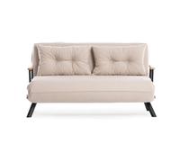 CALICOSY - Canapé lit 2 places convertible en tissu avec pieds en métal L133 cm - SANDO - Ecru-Ecru
