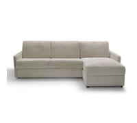 CALICOSY - Canapé lit d'angle 3 places en velours côtelé avec coffre et matelas 14cm - L260 cm - BELLUNO - Beige