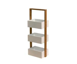 Calicosy CASÂME Etagère Droite Bambou 3 Bacs De Rangement - Structure Bois et Bambou - Design Moderne et Original - pour Salle de Bain, Chambre, Bureau - L 66cm x P 15cm x H 28.5cm