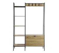 Calicosy CASÂME - Penderie d'Entrée - 4 Patères - 5 Étagères - Coffre à Chaussures - avec Caisson de Rangement - Meuble d'entrée - Style Industriel - L 105 x P 35 x H 160 cm