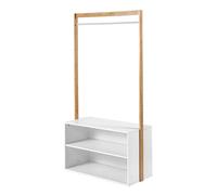 Calicosy CASÂME Penderie en Bois avec Rangements - Bambou - Portant pour Vêtements - Rangement Chaussures - 2 Cases - Blanc et Bois - Meuble d'Entrée - Chambre - 90 x 40 x H171 cm