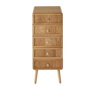 Calicosy - Chiffonnier 5 Tiroirs avec Façades Effet Lames de Bois et Poignées Dorées - H100 cm - Design Élégant et Compact - Collection Ava