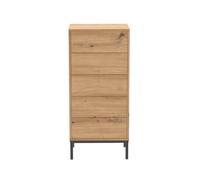 Calicosy - Chiffonnier 5 Tiroirs - Décor Bois & Piétement Métal Noir - Système Push & Pull sans Poignées - Collection Lenny - Chambre, Salon - L 45 x P 35 x H 100 cm